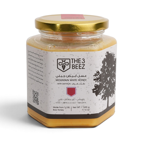 عسل أبيض الجبلي بالزعفران - 500 غرام - The3Beez